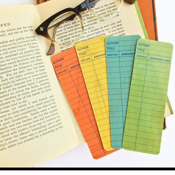 Set of 4 Library Card Wooden  Bookmarks- Literary Gift- Library Lovers - Vintage Library card- Eco Friendly - Librarian - Biblioteque