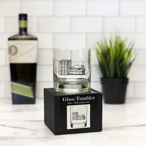 Stack of Books 11oz Glass Tumbler - Rocks Glass - Gifts for Book Lovers, Writers, Poets - Whiskey Lover Gifts - Barware