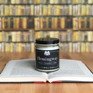 Hemingway Soy Candle - Tobacco + Bergamot + Ylang - Book Lover Candle - Literary Gifts for Writers and Authors