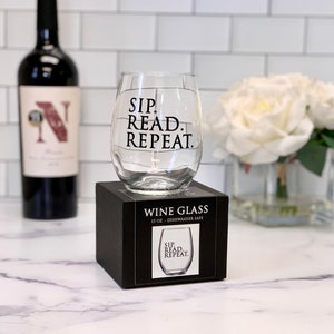 Sip. Read. Repeat. - 15oz Stemless Wine Glass - Gifts for Bibliophiles- Literary Gifts- Book Club Gifts- Gifts for Wine Lovers - Book Lovers
