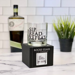 Sip. Read. Repeat - 11oz Glass Tumbler - Drinking Glass - Juice Glass - Rocks Glass - Bourbon Glass - Book Lover Gift - Gift for Him - Men