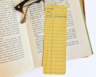 Yellow Library Book Card Design - Wooden Maple Bookmark - Vintage Library Card - Book Lover Gift - Bilbiophile - Made in Michigan