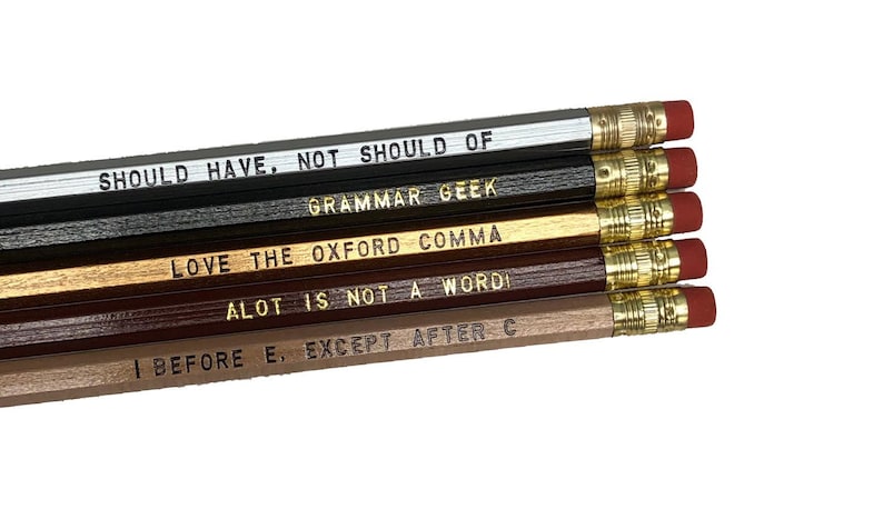 Assorted Grammar Pencils Silver Black Brown Burgundy Grammar Nerd Writer Writing Gift for Writer Gift for Teacher image 1