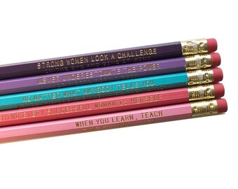 Strong Women Motivational Pencil Set -Gifts for Teachers, Aspiring Writers and Poets.  Inspiration - Graduation - Strong Women- Feminists