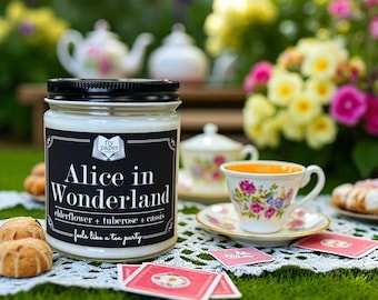 New Scent! Alice In Wonderland- Elderflower + Tuberose + Cassis - Soy Candle- Book Lover Candle- Fairytale Inspired
