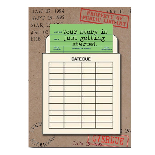 Your story is just getting started. Book Themed Card with a Vintage Book Card and Library Pouch. - NExt Step - Graduation - New Job