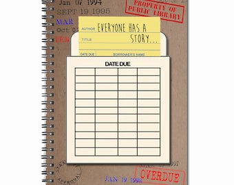 Everyone has a story....Library themed Note Book with vintage Book Pouch and Library Card - Book Lover Gifts - Literary Journal - Diary