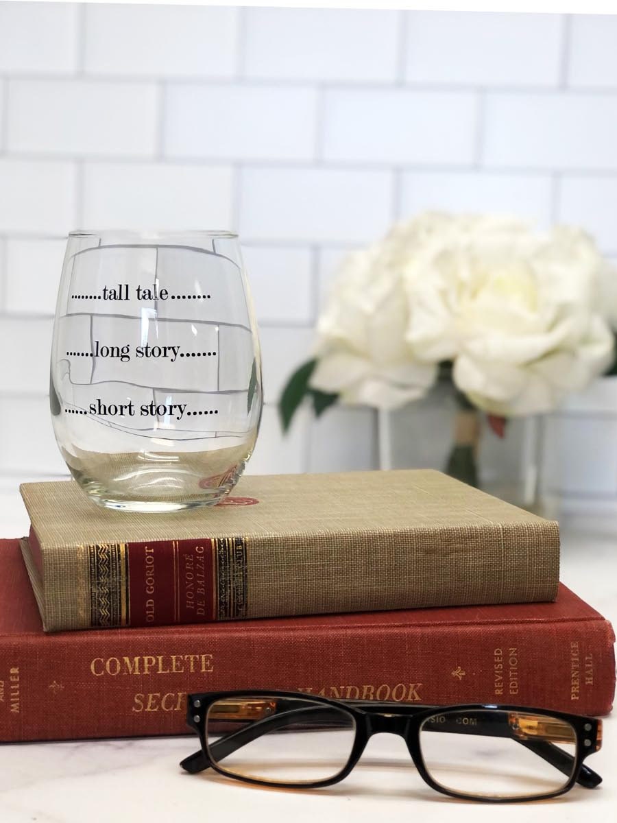 histoire courte, longue histoire, grand conte - verre à vin sans tige de 15 oz cadeaux pour les lecteurs littéraires du club lecture cadeau