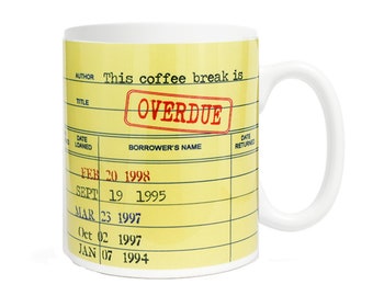 Deze koffiepauze is te laat - 11 ounce keramische mok - koffie en thee - vintage bibliotheekkaartlezer cadeau - bibliothecaris cadeau - leesgrage