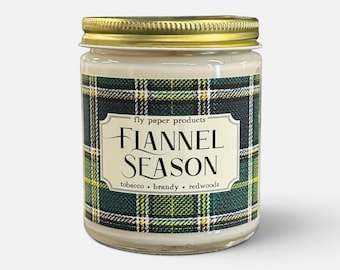 Flannel Season Blue 9oz Candle - Tobacco + Brandy + Redwoods