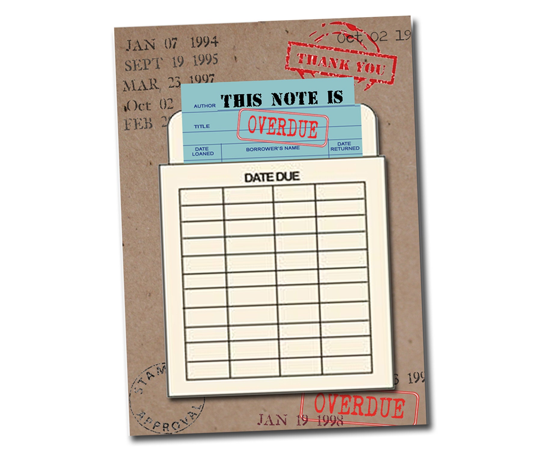 This Note is Overdue. Book Themed Thank You Card With a