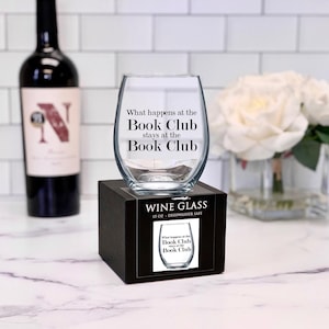 What Happens at the Book Club, Stays at the Book Club - 15oz Stemless Wine Glass - Gifts for Book Club