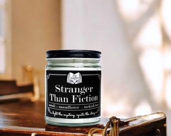 Stranger Than Fiction 9oz Soy Candle - Neroli + Moonflower Nectar + Turkish Rose - Literary Inspired Candle