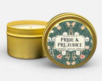 Candela di soia Orgoglio e pregiudizio da 4 once - Lemongrass + Tè verde