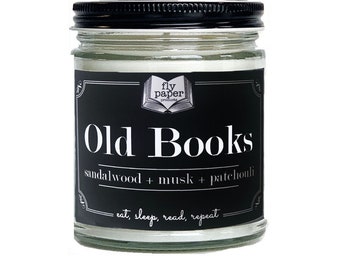 Old Books - Soy Candle- sandalwood + musk + patchouli - Book Lover gift- Bibliophile