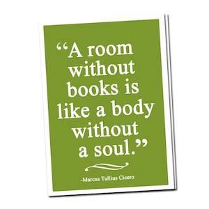 Een kamer zonder boeken is als een lichaam zonder ziel. - Citaat van Marcus Cicero. - Wenskaart met vintage boekenkaart en bibliotheekzakje.