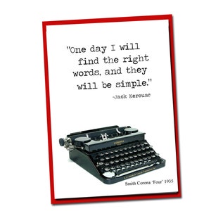Op een dag vind ik de juiste woorden en zijn ze eenvoudig - Vintage typemachineserie - blanco kaart - wijsheid - Jack Kerouac - kaart voor vriendschap