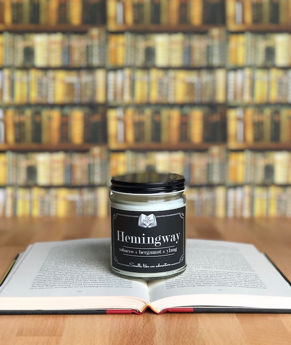 bergamot tobacco candle Hemingway Soy Candle - Tobacco + Bergamot + Ylang - Book Lover Candle -  Literary Gifts for Writers and Authors