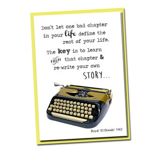 Laat niet één slecht hoofdstuk in je leven de rest van je leven bepalen-Vintage Typewriter-serie- Blanco kaart- Vooruit: Inspirerend