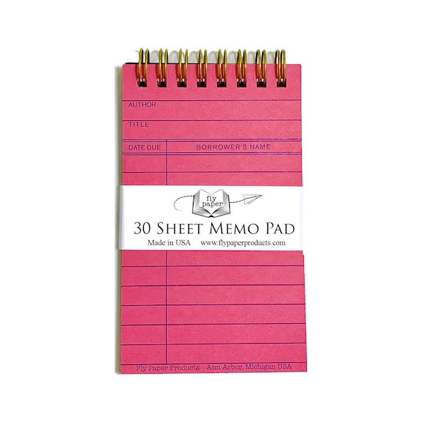 Pink Library Card  30 sheet Memo Pad- Gifts for Librairans - Valentine- Mothers Day - Bridesmaid Gift - Wedding Gift