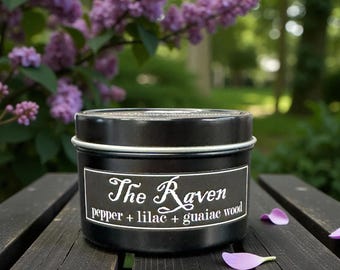 The Raven Soy Candle – Pepper, Lilac, Guaiac Wood, Book Lover Gift