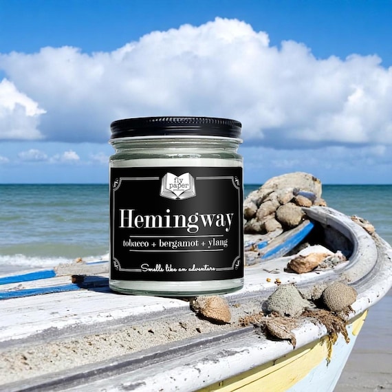 bergamot tobacco candle Hemingway Soy Candle - Tobacco + Bergamot + Ylang - Book Lover Candle -  Literary Gifts for Writers and Authors