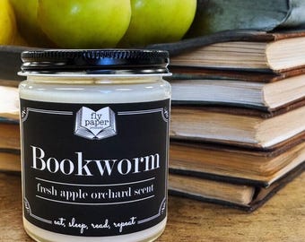 Bookworm 9oz Soy Candle - Freshly Picked Apples - Book Lover Candle - Literary Candle - Book Inspired - Autumn Scent