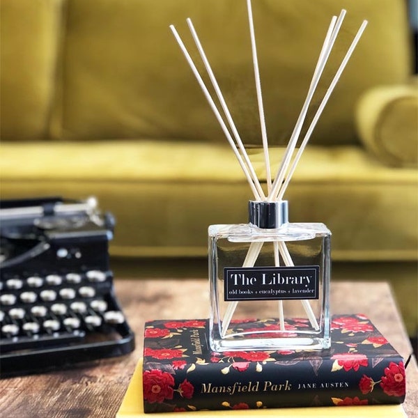 The Library - 7oz Reed Diffuser - Old Books + Eucalyptus + Lavender - Book Lover Gifts - Bibliophile Gifts - Old Book Fragrance