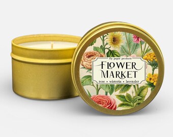 Candela profumata alla soia Flower Market da 118 g (4 oz) - Rosa + Glicine + Lavanda