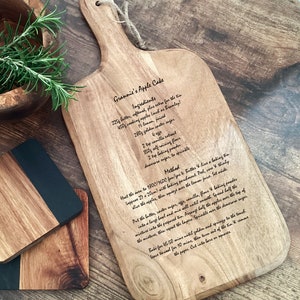 Personalised Recipe Engraved on Wood Chopping Board, Handwritten Recipe