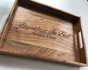 Personalised Engraved Acacia Serving Tray, Large Tray 40x30x5cm, Wedding Gift, Anniversary Gift, Moving In Gift