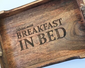Rustic Serving Tray, Mango Wood Tray, Breakfast Tray, Tea & Cake Dark Mango Wooden Tray, Serving Tray, Own Text Tray