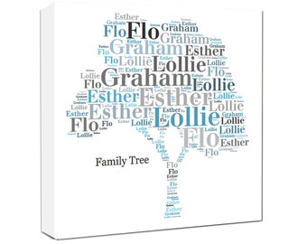 Word Art Canvas Family Tree Word Art Printed and Framed on Canvas, Ready to Hang, High Quality Water Resistant and Scratch Resistant Canvas