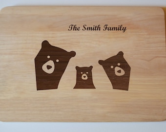 Personalised Chopping Board, Engraved Bear Family Chopping Cheese Board Wedding Baby Gift