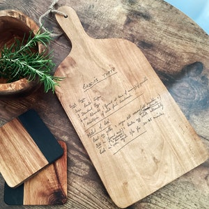 Personalised Recipe Engraved on Wood Chopping Board, Handwritten Recipe