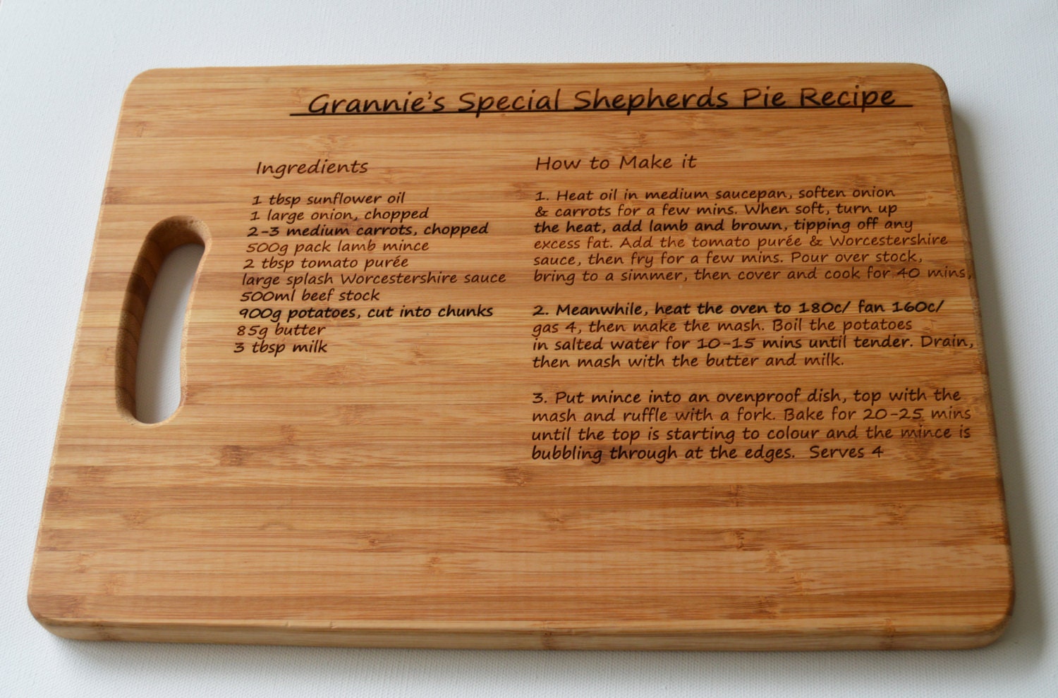 Personalised Chopping Board Recipe Large Solid Wooden Chopping Board
