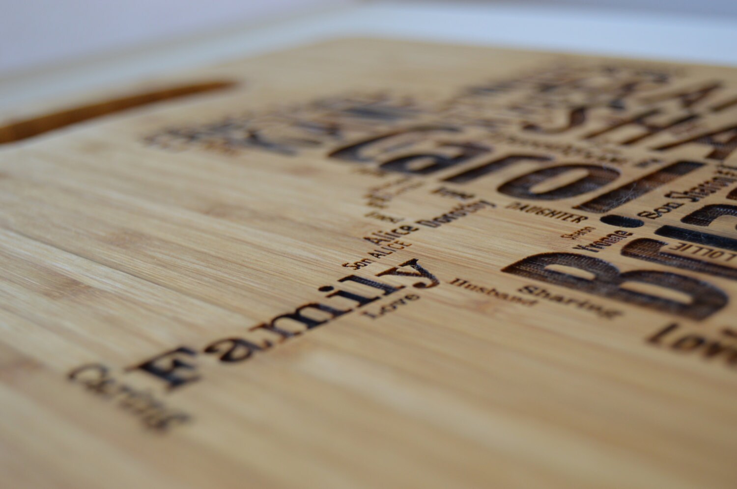Personalised Large Solid Wooden Chopping Board Engraved Word Art