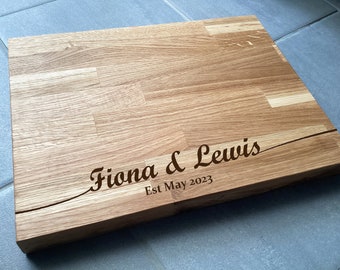 Personalised Solid Thick Oak Butchers Block and Olive Live Edge Chopping Board, Cheese Board, Wedding Chopping Board, Engagement,