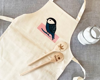 Childrens Gift Baker Set, Kids Apron, Hand Screen Printed Apron, Natural Apron, Childrens Apron