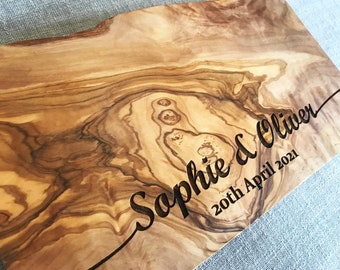 Personalised Solid Olive Cheese Board, Wedding Chopping Board, Engagement, Moving In, Anniversary Gift, Happy Birthday Gift