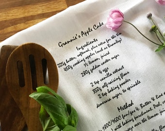 Personalised Recipe Printed on Cotton Catering Kitchen Tea Towel, Flour Sack Tea Towel, Handwritten Recipe