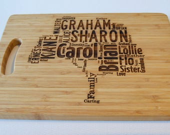 Personalised Large Solid Wooden Chopping Board - Engraved Word Art - Personalised Family Tree , Cheese Board Cutting Board - Made to Order