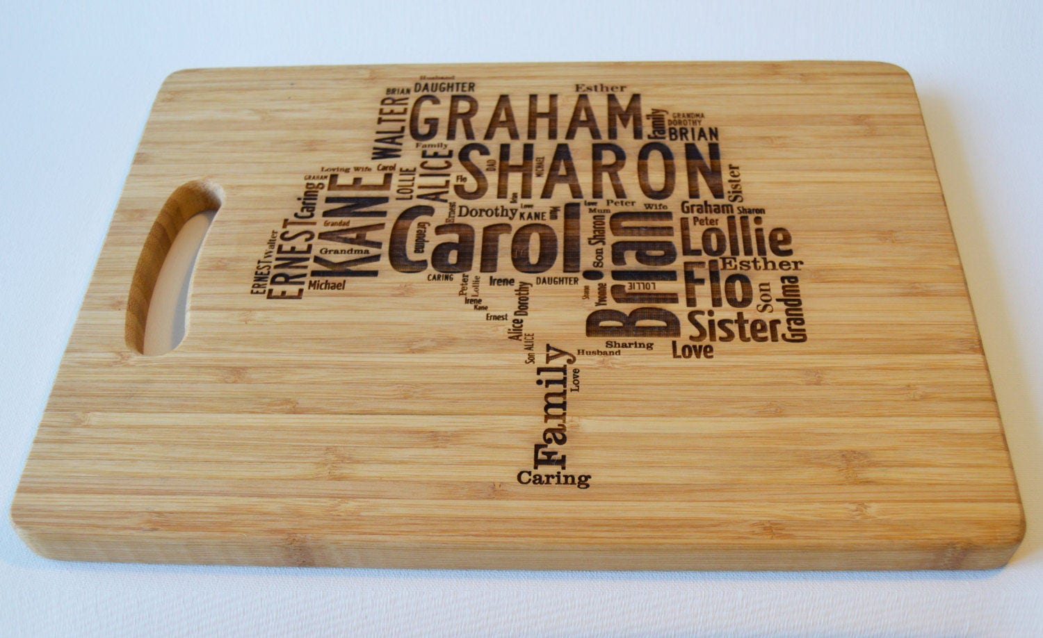 Personalised Large Solid Wooden Chopping Board Engraved Word Art