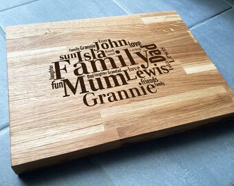 Personalised Engraved Word Art, Large Solid Wooden Chopping Board