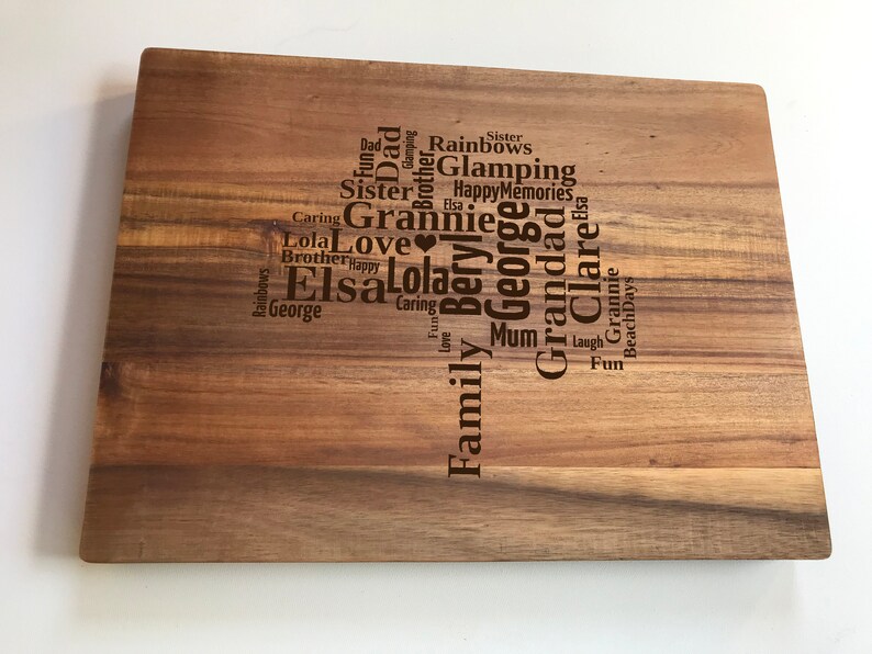 Personalised Large Solid Wooden Chopping Board Engraved Word Etsy UK
