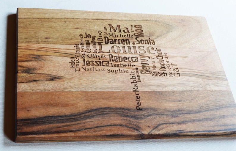 Personalised Large Solid Wooden Chopping Board Engraved Word Etsy UK