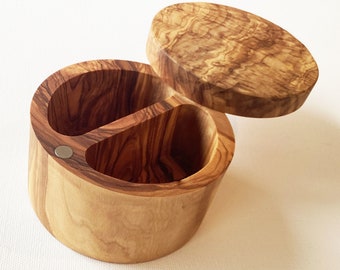 Olive Wood Salt and Pepper Cellar, Salt and Pepper Holder In One