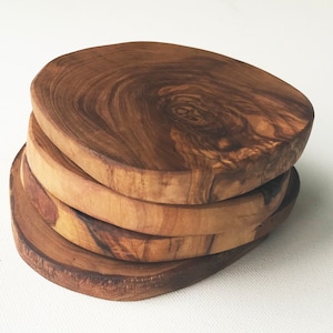 Olive Wood Coasters, Set of 4 Coasters, Natural Coasters, Rustic Coasters