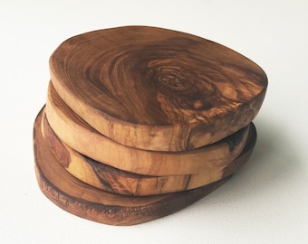 Olive Wood Coasters, Set of 4 Coasters, Natural Coasters, Rustic Coasters