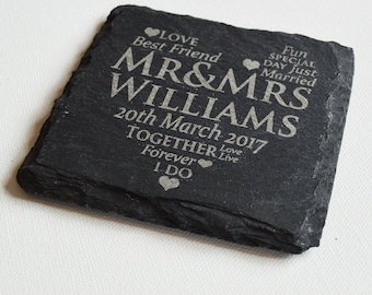 Personalised Engraved Slate Coasters, Personalised Slate Coasters, Custom Coasters, Slate Tiles Wedding Gift, House Gift, Anniversary